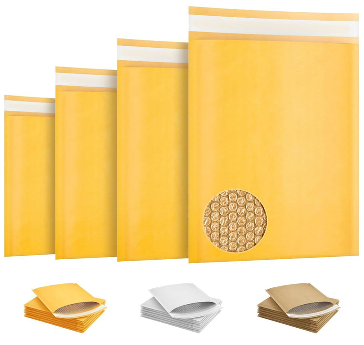 Pack of 10 Yellow Kraft Bubble Mailers 12.5 x 18 Paper Cushion Padded Envelopes 12 1/2 x 18 Shipping Bags with Peel and Seal for Mailing Packing and Packaging; Pouch Bags with Cushioning