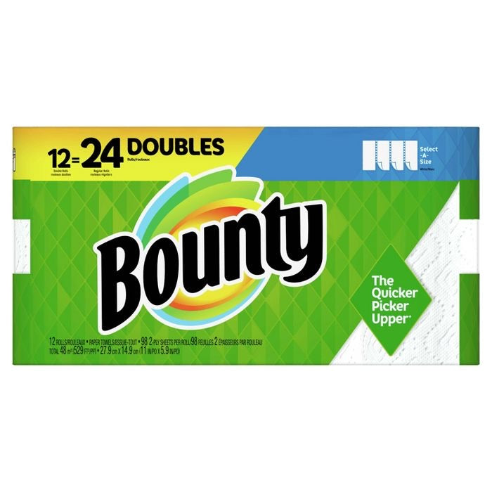 Bounty Select-A-Size Paper Towels, White, 12 Super Rolls = 22 Regular Rolls (Packaging May Vary)