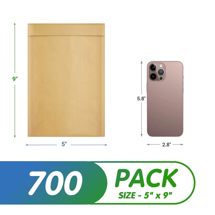 Natural Brown Kraft Bubble Mailers 5 x 9 Padded Envelopes 5x9; Pack of 700 Paper Cushion Envelopes with Peel and Seal for Mailing Shipping Packing Packaging Supplies; Paper Bag