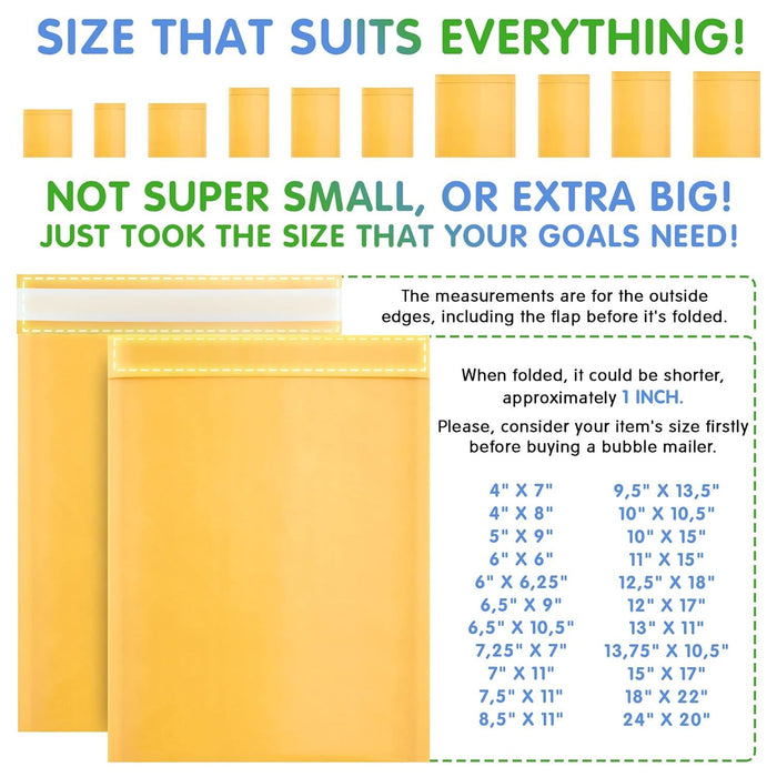 Pack of 10 Yellow Kraft Bubble Mailers 12.5 x 18 Paper Cushion Padded Envelopes 12 1/2 x 18 Shipping Bags with Peel and Seal for Mailing Packing and Packaging; Pouch Bags with Cushioning