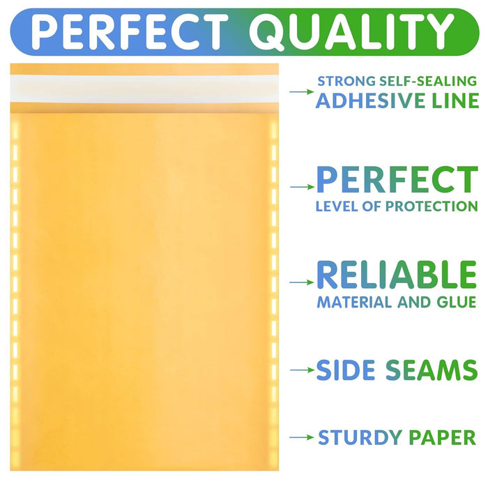 Pack of 10 Yellow Kraft Bubble Mailers 12.5 x 18 Paper Cushion Padded Envelopes 12 1/2 x 18 Shipping Bags with Peel and Seal for Mailing Packing and Packaging; Pouch Bags with Cushioning