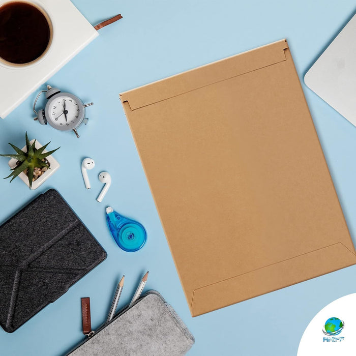 Pack of 100 Kraft Rigid Mailers 9.75 x 12.25 Paperboard Recycled Envelopes 9 3/4 x 12 1/4 Self Sealing; Stay Flat; No bend; Mailing Cardboard Bags for Shipping Packing and Packaging Supplies