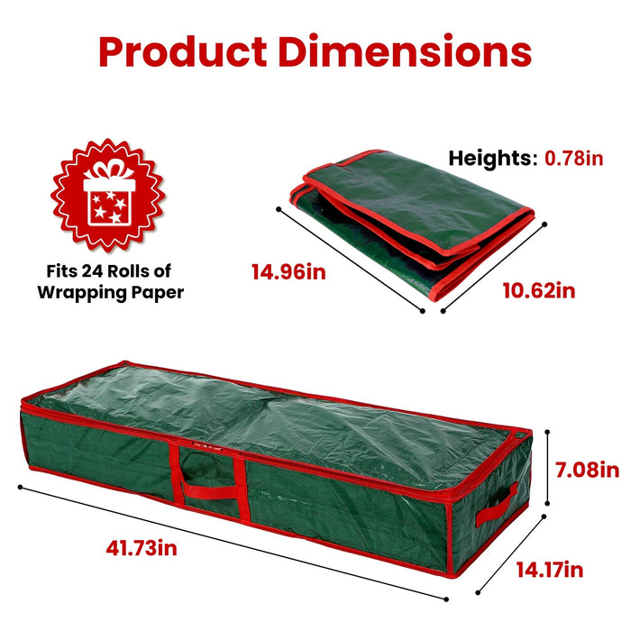 2Pcs Christmas Wrapping Paper Storage Containers Foldable Water Resistant Gift Wrap Organizer with Pockets Handles for Ribbon Card Bows Gift Bag Underbed Ornament Storage